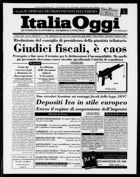 Italia oggi : quotidiano di economia finanza e politica